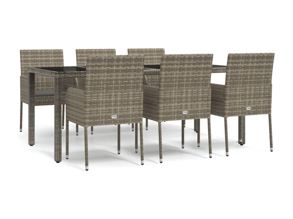 7-piece garden dining set with cushions, grey rattan, 61903GCIL