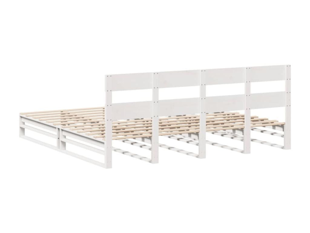 White bed frame without mattress, 200x200 cm, solid pine wood