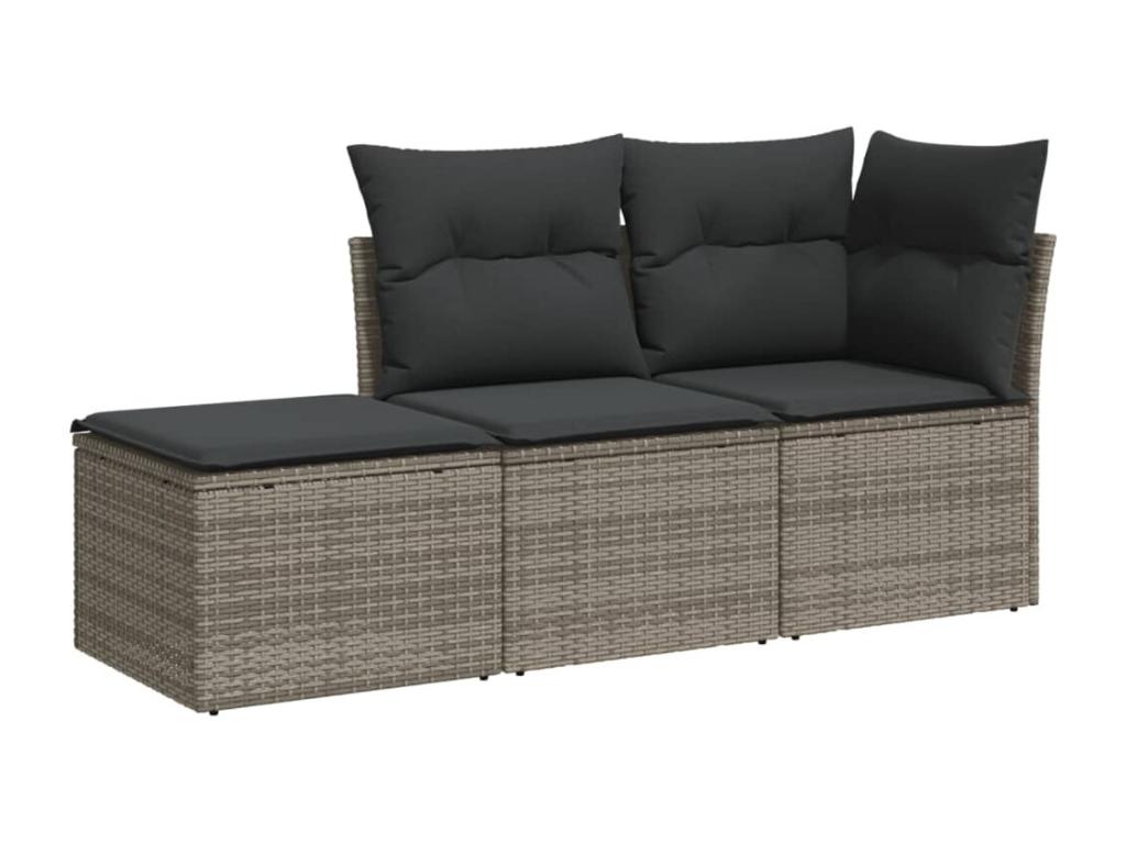 Garden furniture set with cushions, 3 pieces, grey woven resin