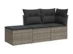 Garden furniture set with cushions, 3 pieces, grey woven resin