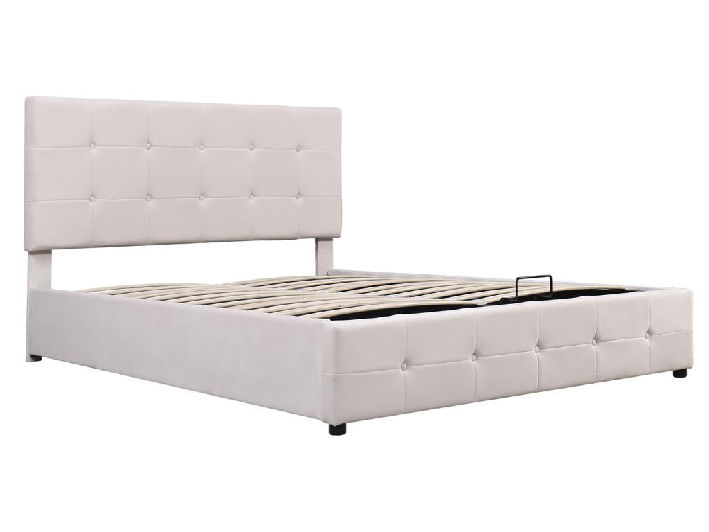 140x200 cm Storage Bed - with Hydraulic Lift - Cream White - Homelumiere