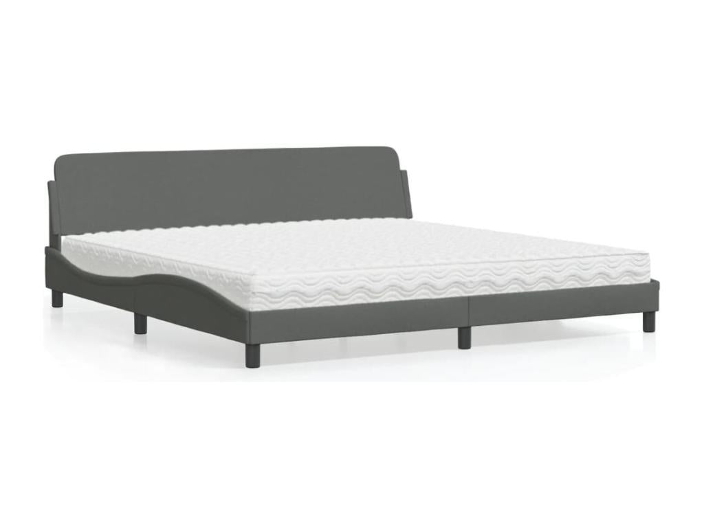 Bed with dark grey mattress 200x200 cm fabric 82583FOOP