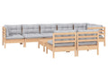 9-piece garden furniture set with grey cushions, solid pine wood, 81335CYYE