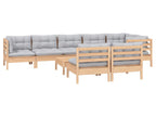 9-piece garden furniture set with grey cushions, solid pine wood, 81335CYYE