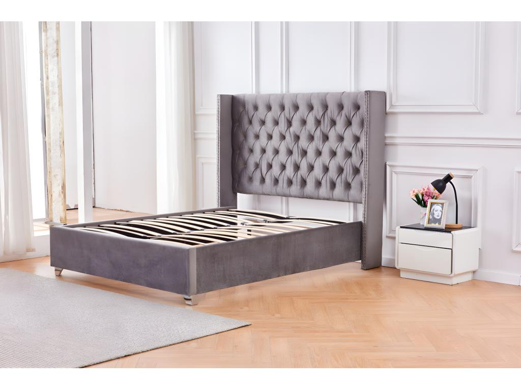 Double bed 140x190 cm princess grey velvet slatted base included