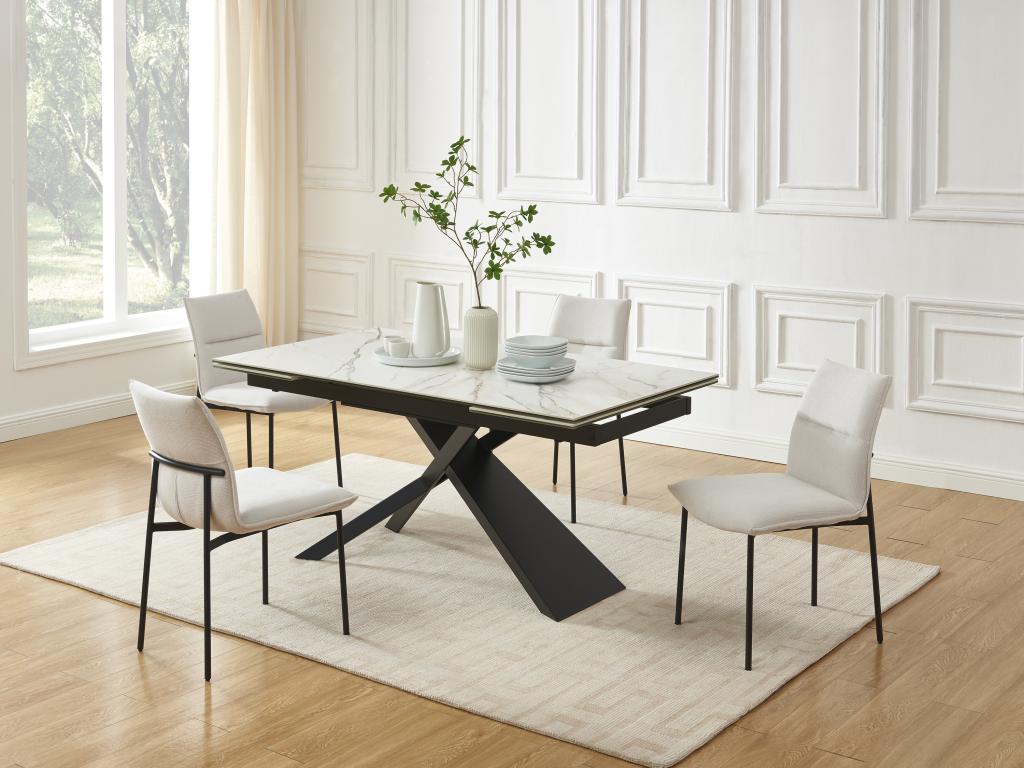 Extendable dining table for 6 to 10 people in ceramic, tempered glass and metal - White and Black marble effect - Bohometop 32621TLJP