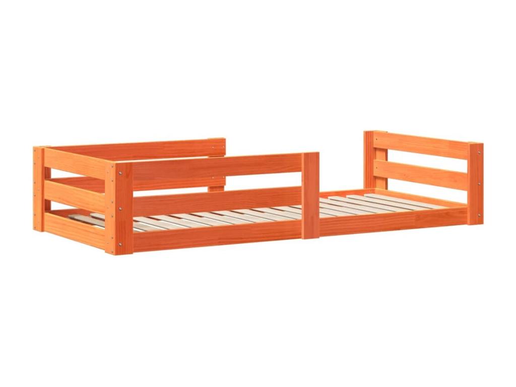 Bed frame without mattress, brown wax finish, 80x200 cm, solid pine wood, 77648BYNP