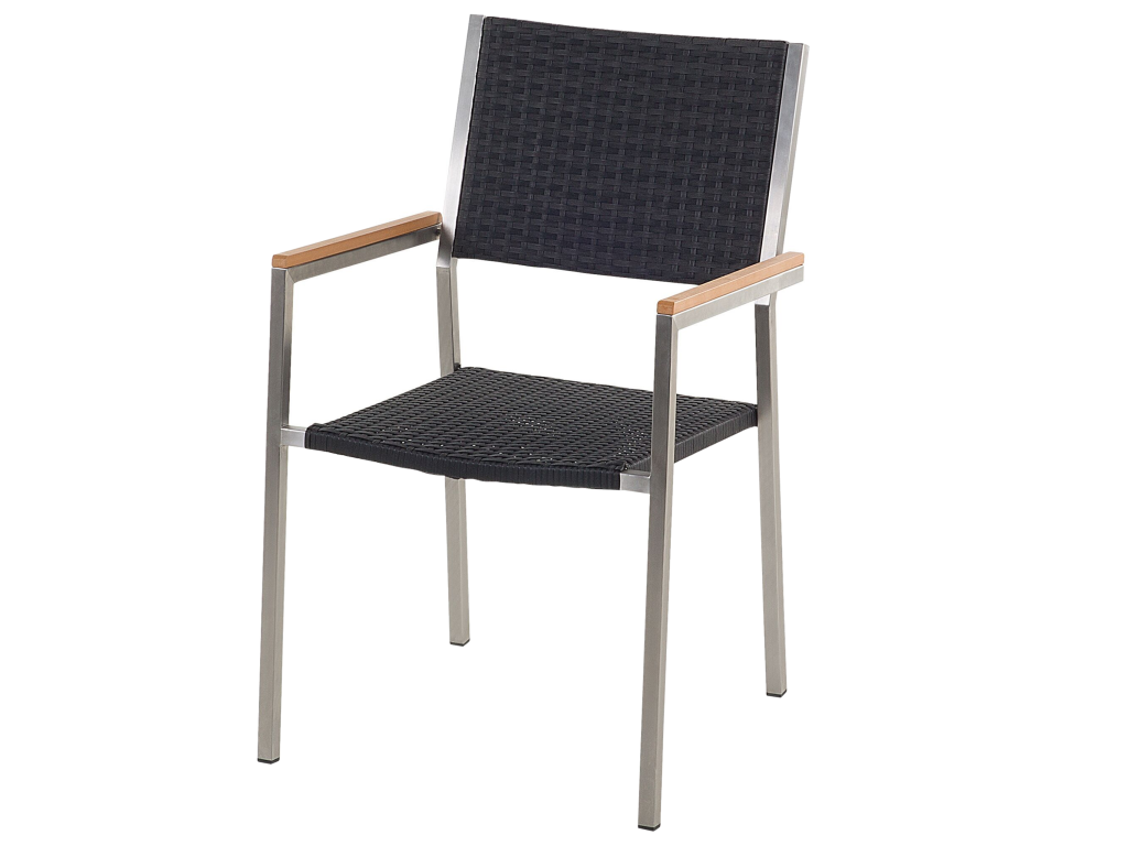 6-seater garden dining set with rattan chairs, triple-layer Bohometop stone effect, Bohometop black, 06189HLUY