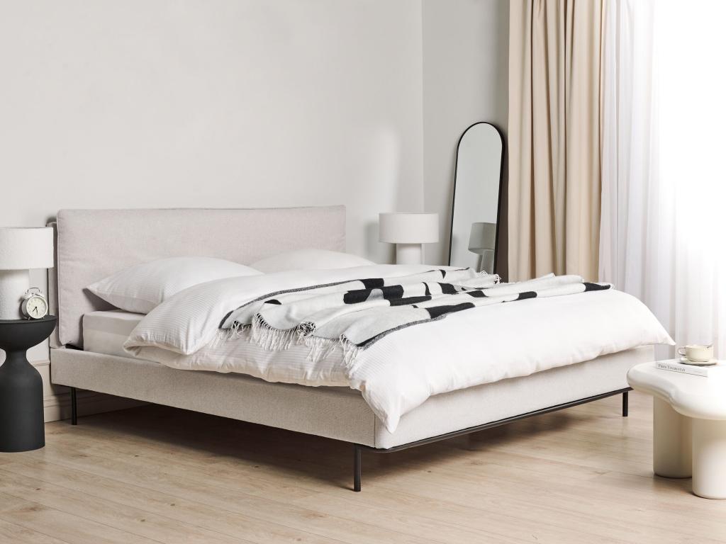 Bed with slatted base, Homelumiere fabric, 180x200 cm, light grey