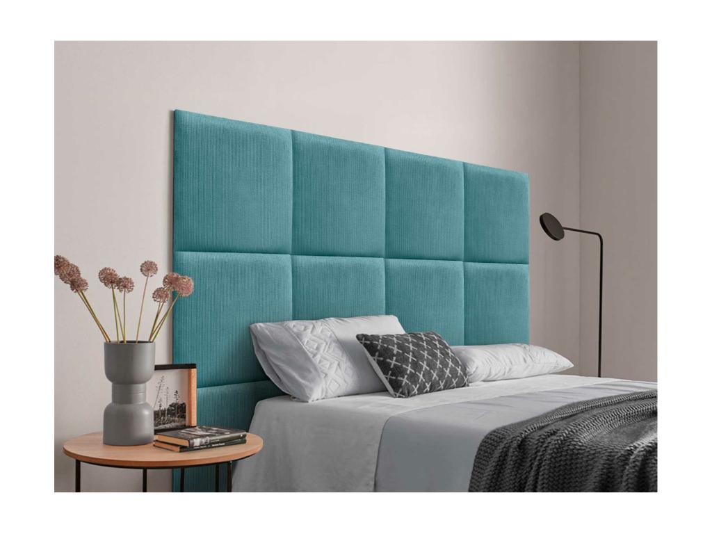 Homelumiere Upholstered Headboard in Quality Corduroy, Homelumiereérieure composed of interchangeable self-adhesive panels, turquoise, 105 cm