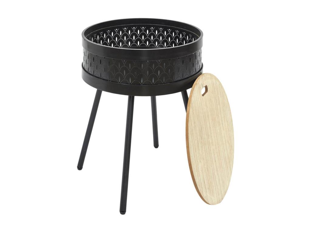 Bohometop - Black Side Table with Storage and Wood-Effect Top 19949YSVF