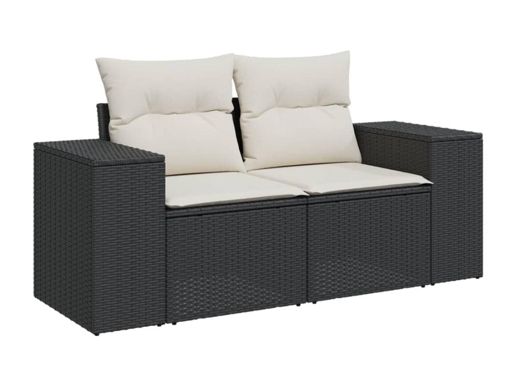 5-piece garden furniture set with cushions, black resin wicker, 37579ZHOI