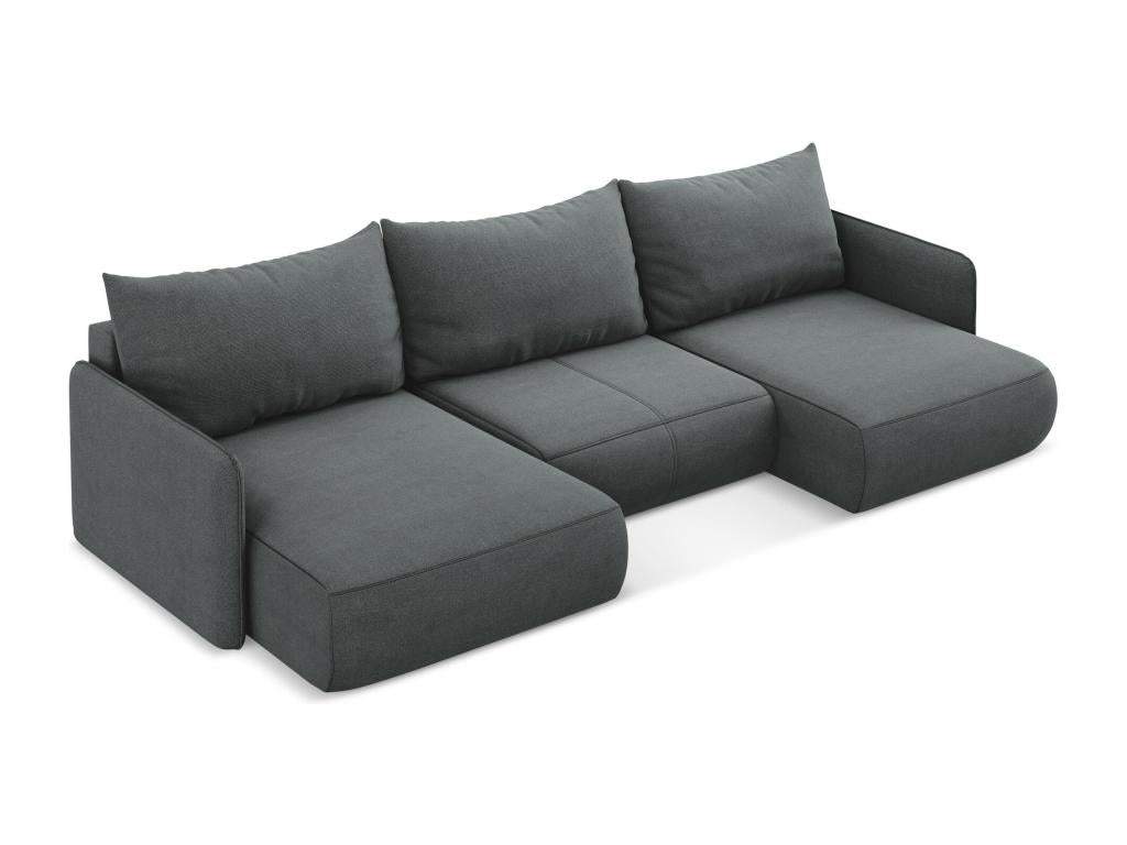 Panoramic corner sofa bed in textured fabric - grey - Homelumiere