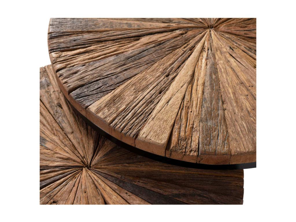 Bohometop round nesting coffee table in industrial style, made of recycled wood and matte black lacquered metal - Set of 3 26581MUSX