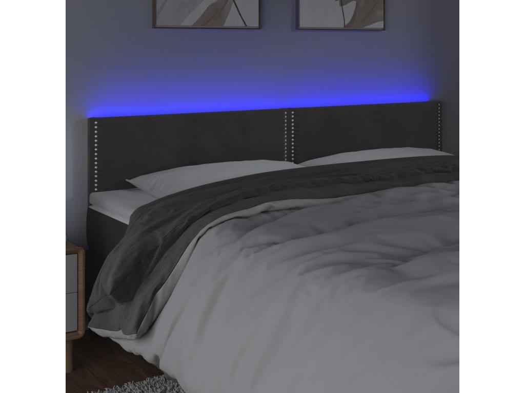 Dark Grey LED Headboard 200x5x78/88 cm Velvet
