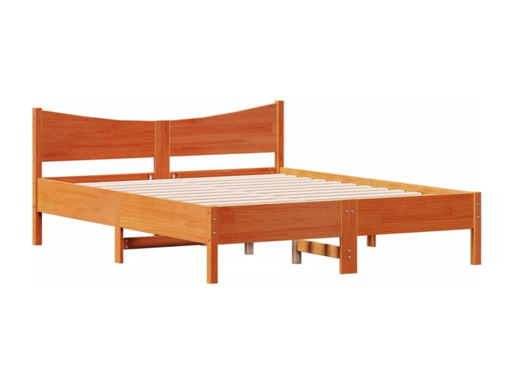 Bed frame without mattress, brown wax finish, 150x200cm, solid pine wood, 49326ELMO
