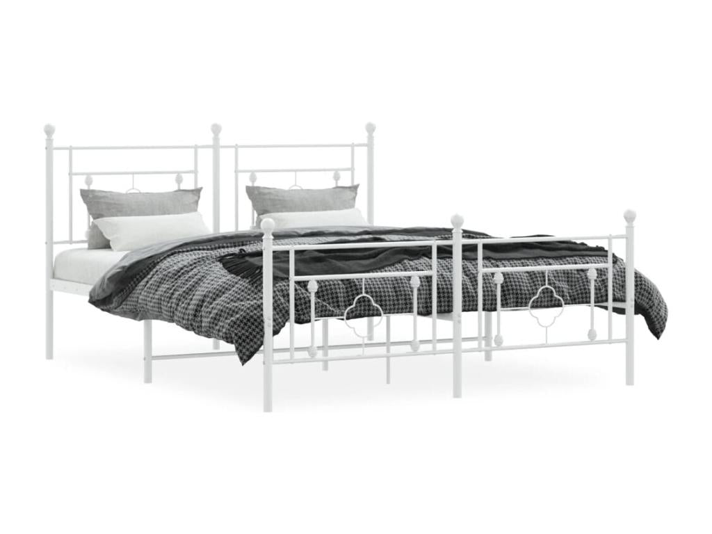 Metal bed frame without mattress and white footboard 160x200 cm 85672NYJB