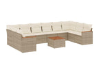 11-piece garden furniture set with beige resin wicker cushions