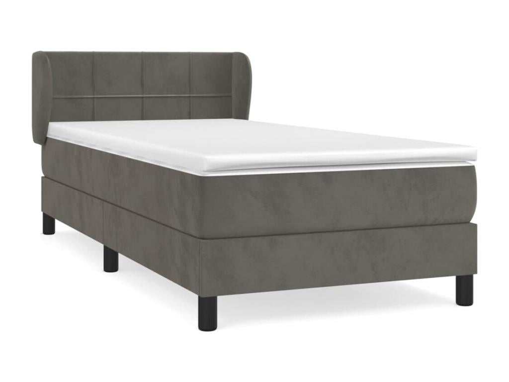 Upholstered bed base and mattress, Dark Grey, 80x200 cm, Velvet