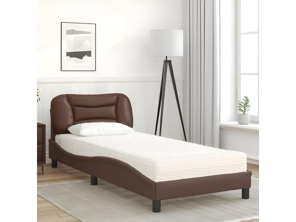 Bed with brown mattress 90x200 cm faux leather 09746BFLC