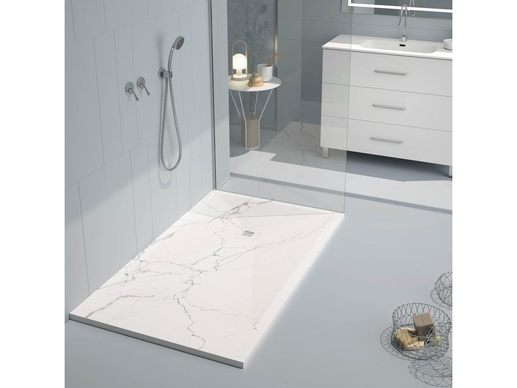 White Marble Shower Tray with Smooth Finish, Bohometop 3D Color Grid - 170x80 cm 84590BIDK