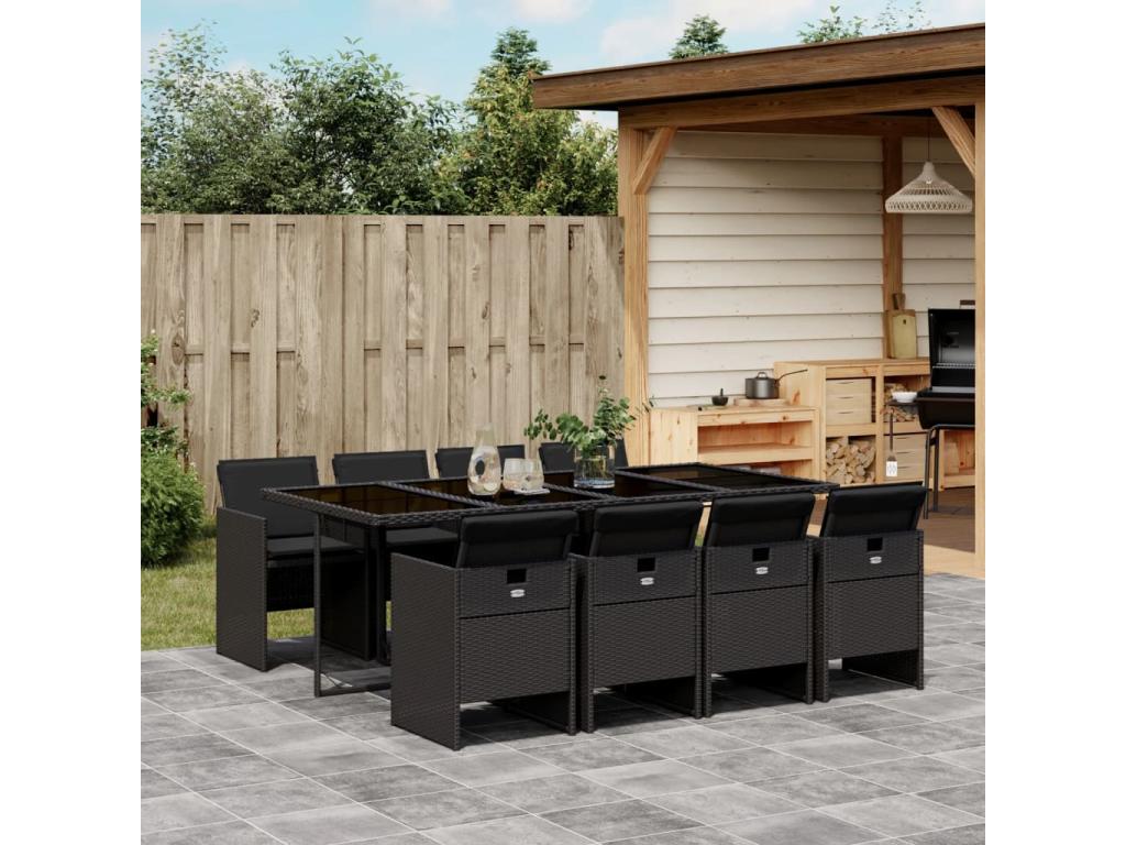9-piece garden dining set with cushions, black resin wicker 94540SDEL