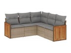 5-piece garden furniture set with cushions, beige wicker resin, 25925ZCBE