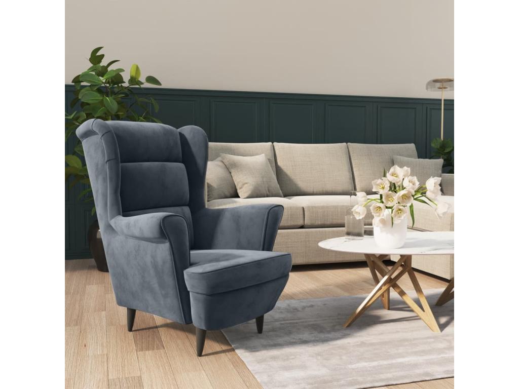 Dark grey velvet armchair