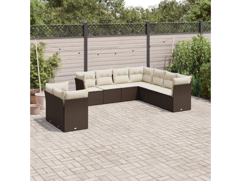9-piece garden furniture set with cushions, brown woven resin, 42489PDRE