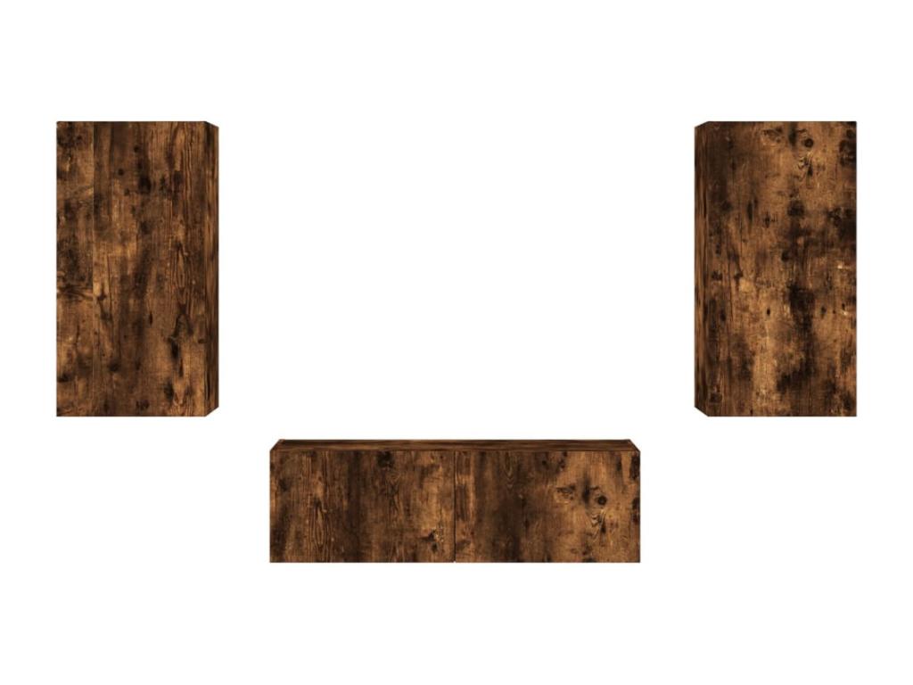 3-piece wall-mounted TV unit with Bohometop LED lighting, smoked oak finish, 85685DGGC