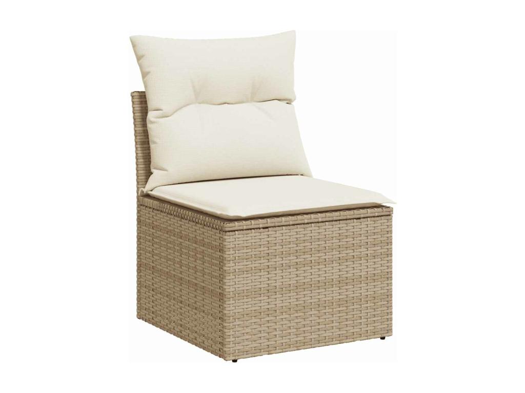 9-piece garden furniture set with cushions, beige woven resin, 44557KQYD