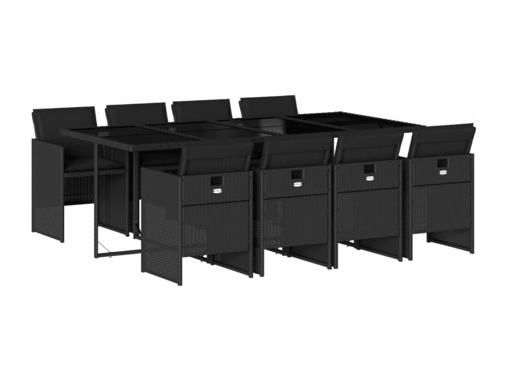 9-piece garden dining set with cushions, black resin wicker 94540SDEL