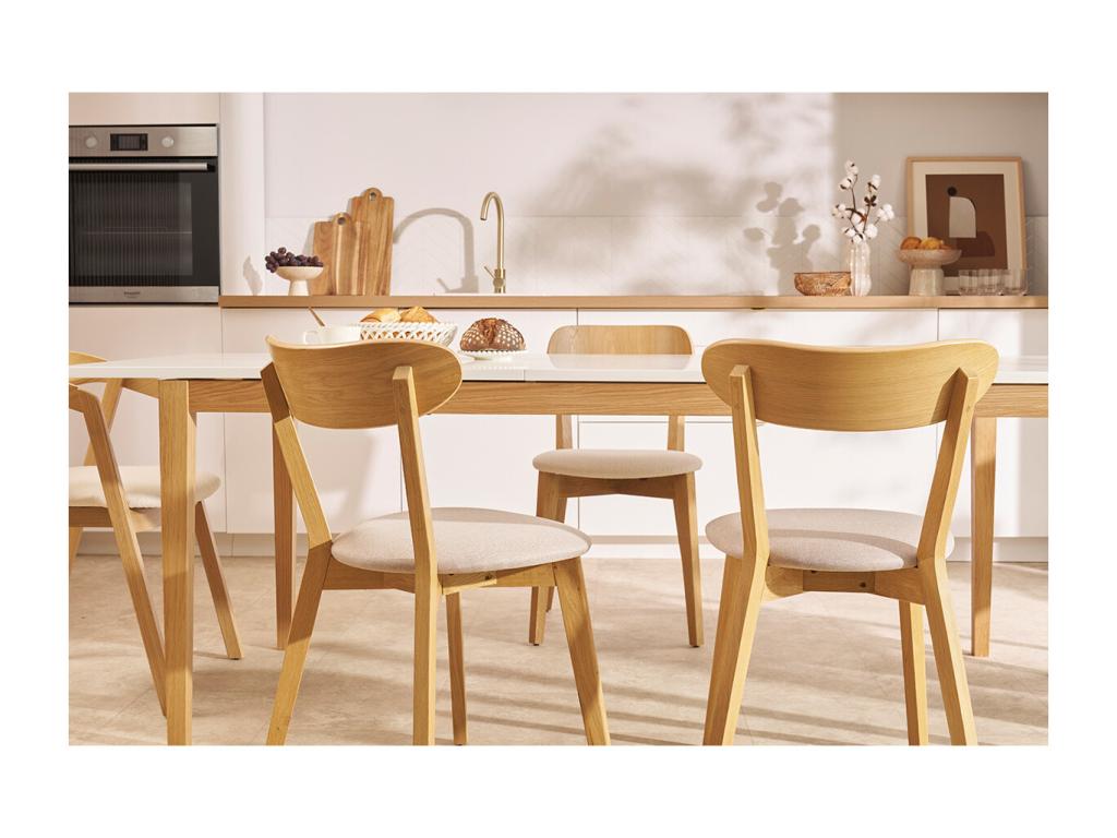 Vintage chairs in light oak wood and white bouclé wool-effect fabric, set of 2 Bohometop 37271HFFE