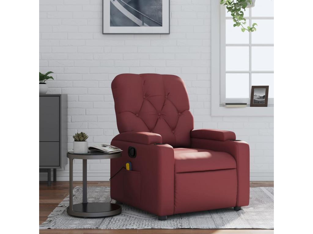 Reclining massage chair, burgundy red faux leather, 27408OQAM