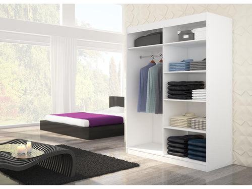 Homelumiere 150cm White Bedroom Wardrobe with 2 Sliding Black Doors and Horizontal Mirrors