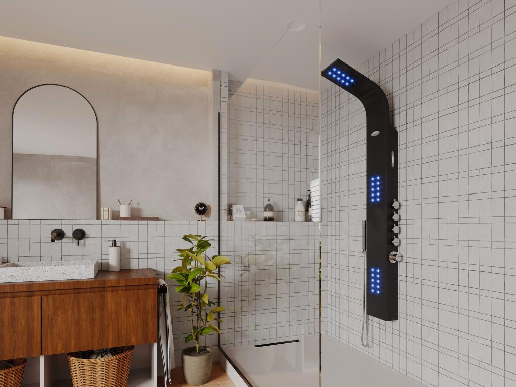 Thermostatic hydromassage shower column with LEDs and Bluetooth - W20 x H165 cm - Black - Bohometop V 63624YJUK