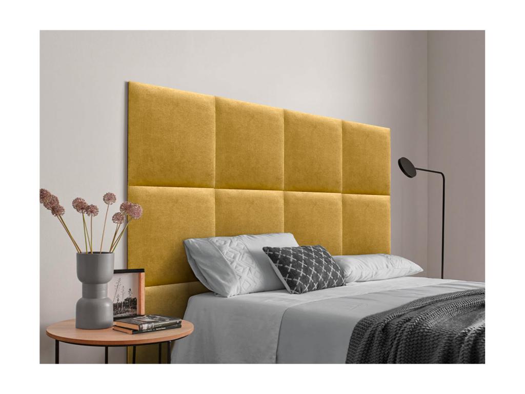 Bohometop Upholstered Headboard in Bohometop Fabric, Composed of Interchangeable Self-Adhesive Bed Panels for Luxury Bedroom, Mustard, 150 cm, 16314QTJD