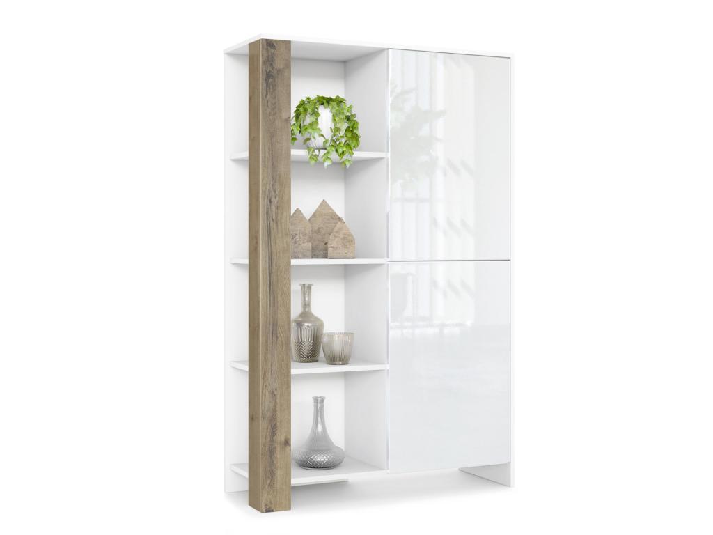 Bohometop Matte White and Oak Effect Cabinet with Lacquered Doors, WxHxD 95x151.5x36 cm, 10152IYGI