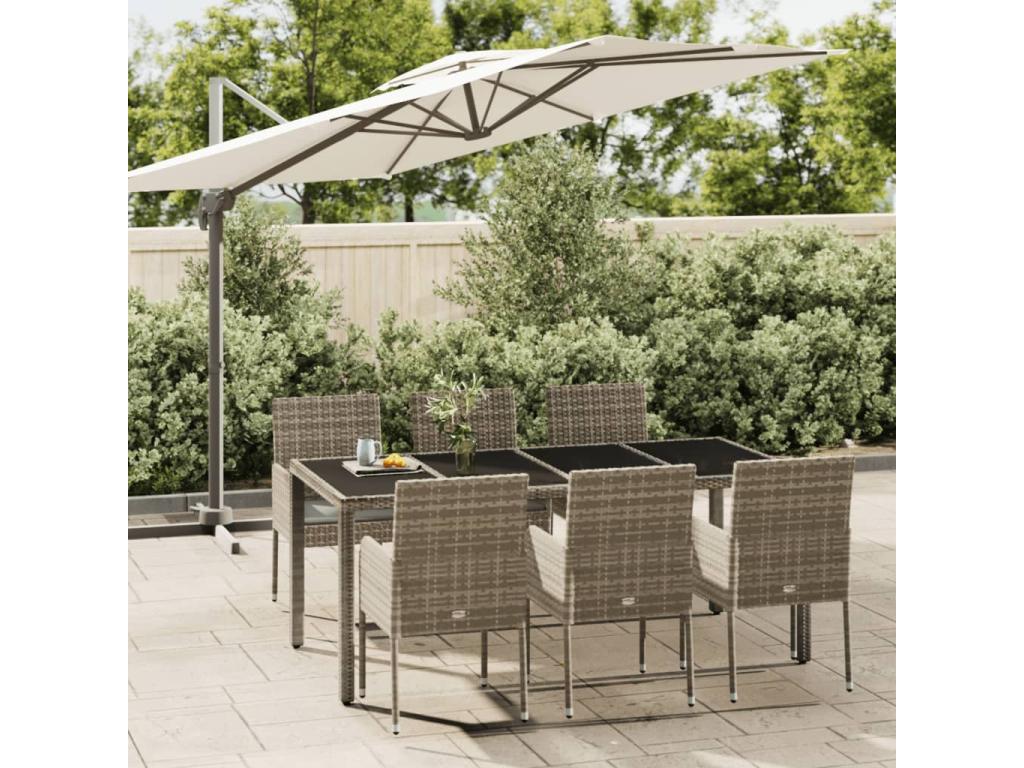 7-piece garden dining set with cushions, grey rattan, 61903GCIL