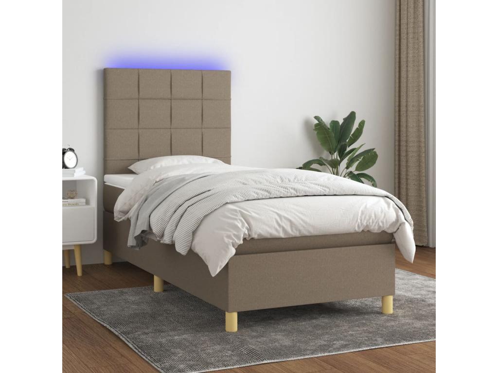 Bohometop 90x190 cm upholstered bed base with mattress and LED lighting, fabric 05211HDYR