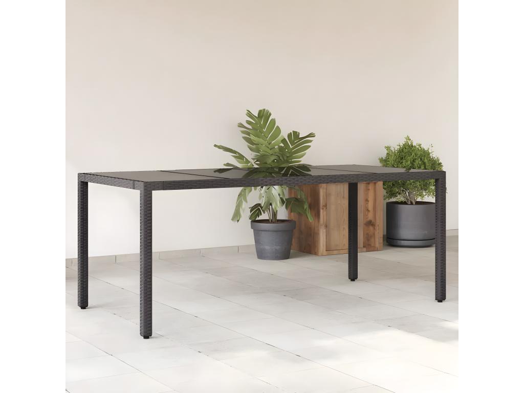 Homelumiere Premium - Garden table with glass top, black, 190x90x75cm, woven resin