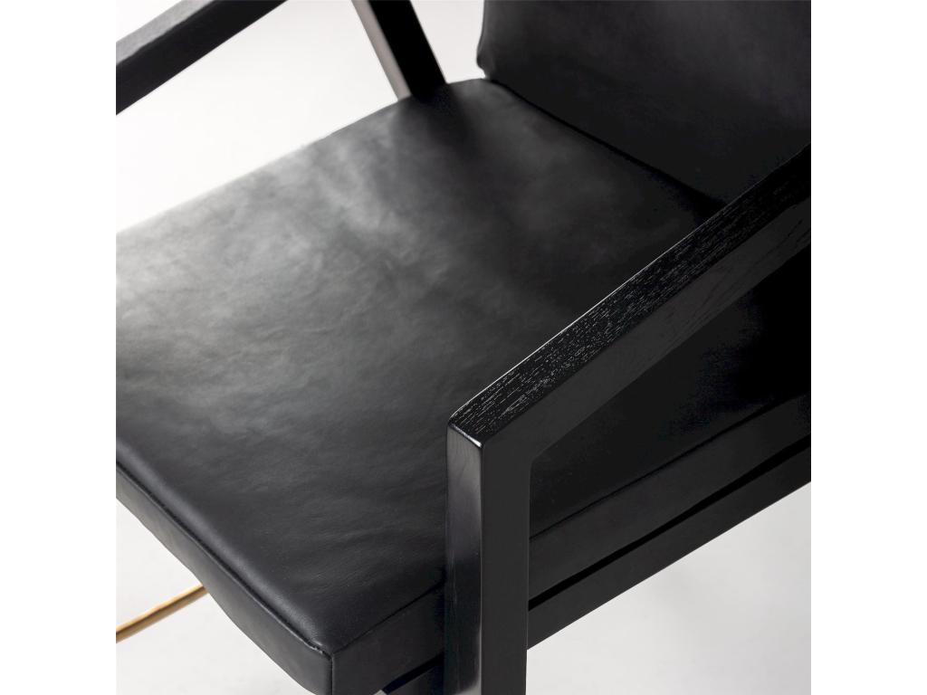 Teak Wood/Leather/Metal Armchair -- Black/Gold