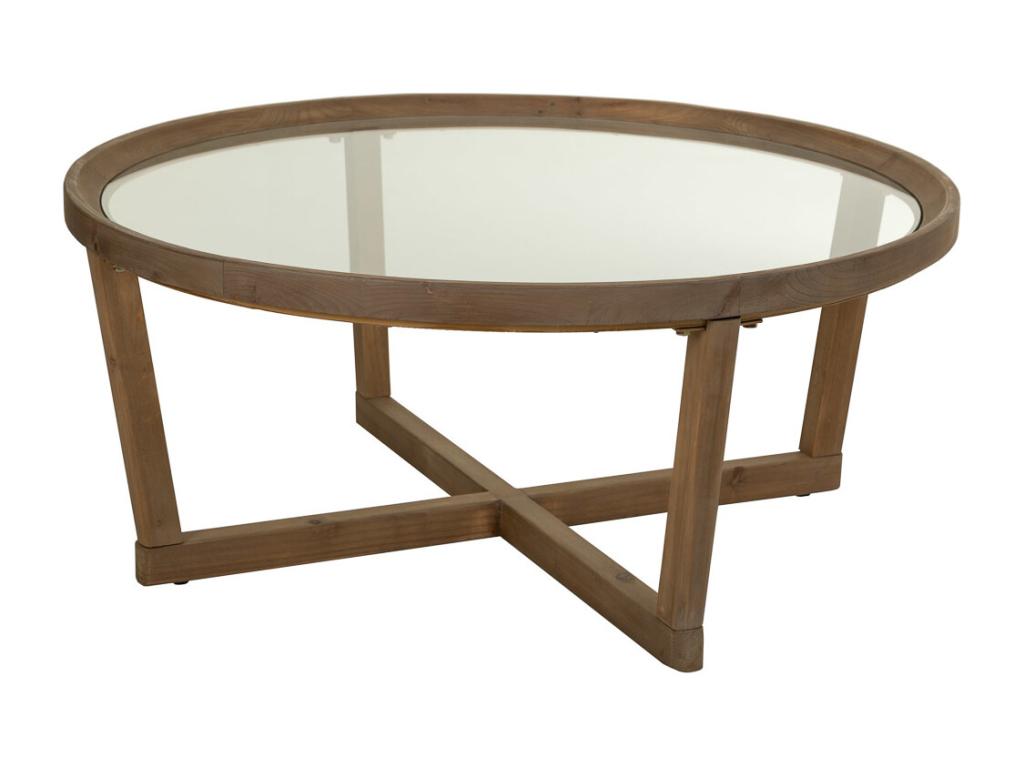 Coffee table in wood and brown glass, D100x43.5, 89285GKBU