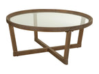 Coffee table in wood and brown glass, D100x43.5, 89285GKBU