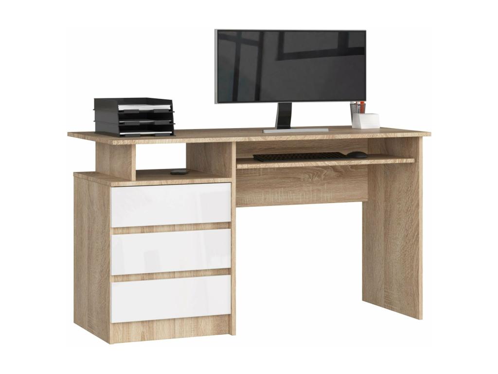Bohometop desk, left-hand MDF wood, 4 drawers, white front, 90x50x77 cm, 66752DDYU
