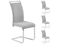 Set of 4 Homelumiere dining or kitchen chairs with padded seats, chrome handles and legs, and light grey fabric upholstery