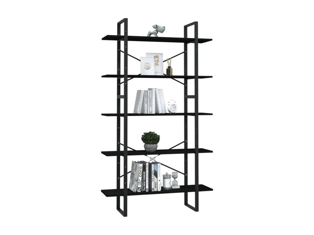 5-Tier Bookshelf, Black, 100x30x175 cm, Pine Wood