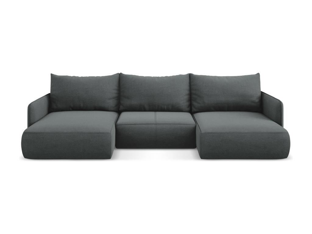 Panoramic corner sofa bed in textured fabric - grey - Homelumiere
