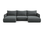 Panoramic corner sofa bed in textured fabric - grey - Homelumiere