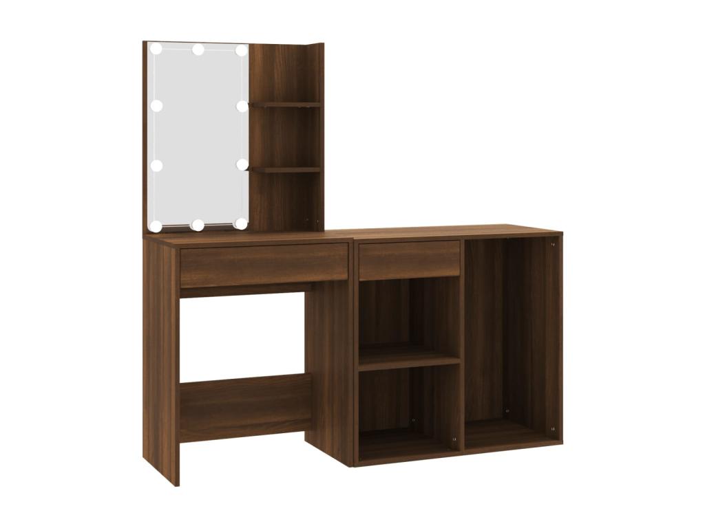 LED dressing table with cabinet, brown oak, engineered wood